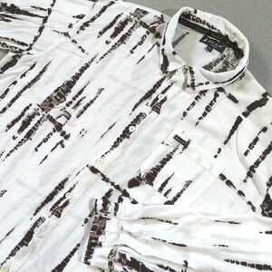 Blanc du Nil Button Up Shirt Mens XL White Black Abstract Stripe Viscose Bali